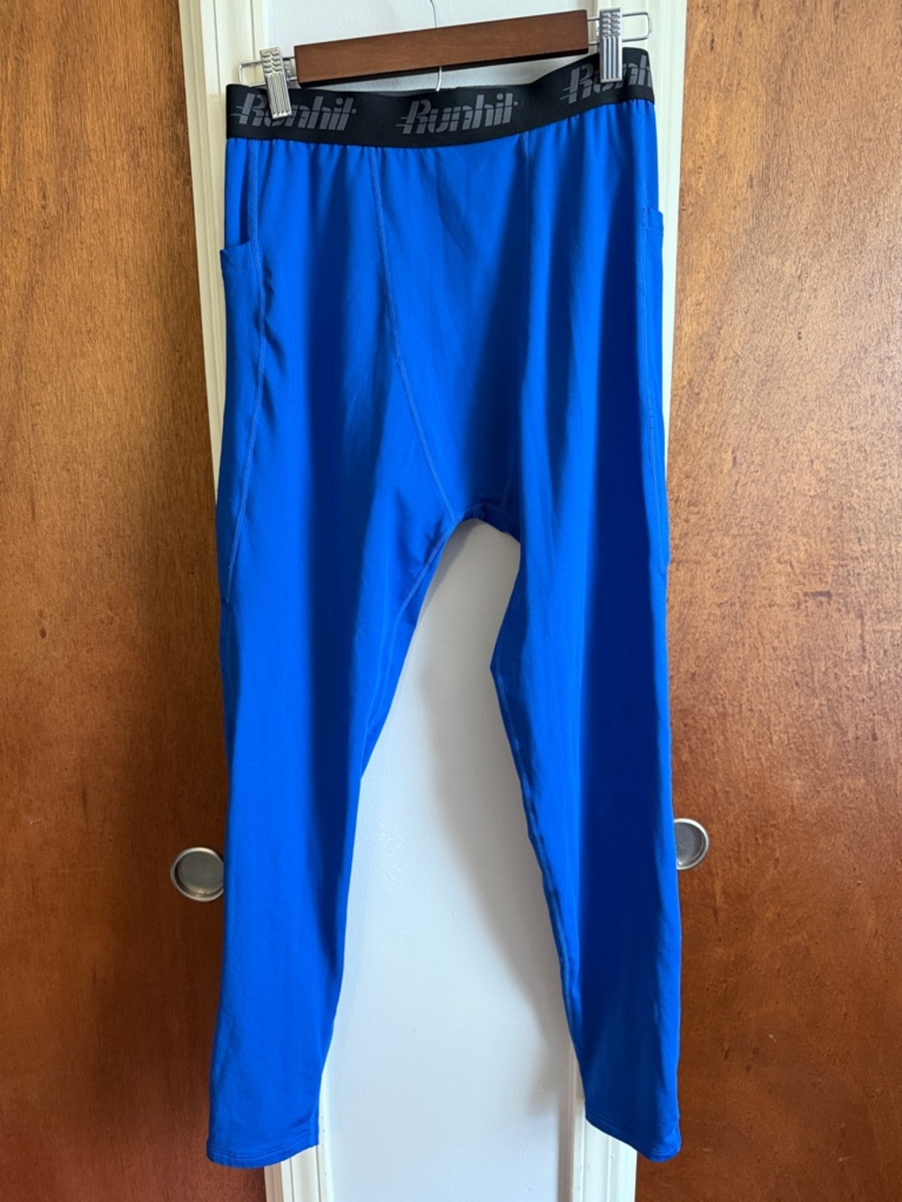 Mens Blue Athletic Compression Running Leggings